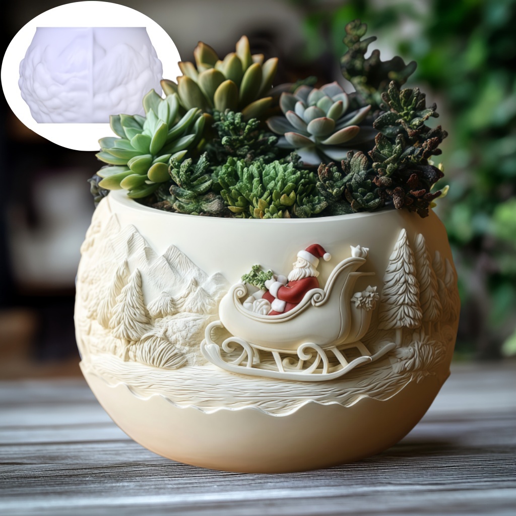 Succulent Set - Slitta di cedro Babbo Natale Rilievo
